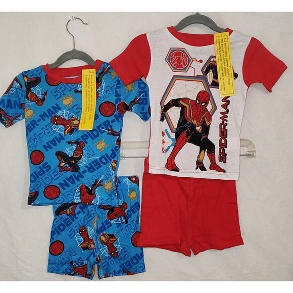 Lot of 2 Size 4T Toddler Boys Spiderman Pajamas Shirt Shorts PJ Set Red and blue - Picture 1 of 14